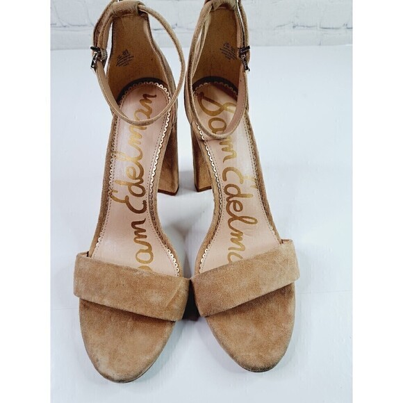 SAM Edelman Sandals Womens 9.5 M Yaro Heels Ankle Strappy Tan Leather - Picture 2 of 8